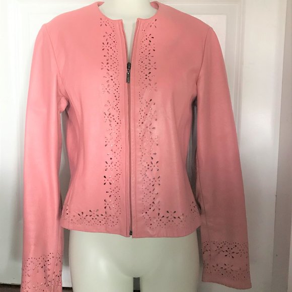 Genuine leather feminine perforated cut-out jacket - Picture 1 of 7
